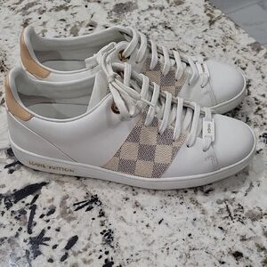 Louis Vuitton White and Beige Checkered Sneakers